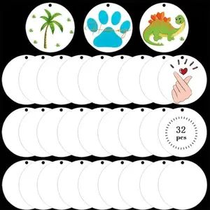 32 count 3Inch   Blanks White  Ornament Blanks Bulk Circles Disc Ornaments Blanks With Hole Blank Ornaments for Crafting Diy,Vinyl Projects,Holiday Hanging Ornaments