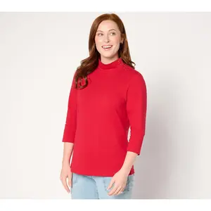 Denim & Co. Essentials Perfect Jersey 3/4 Sleeve Mock Neck Top