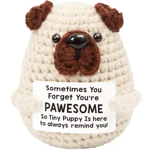 Mini Positive Crochet Dog, Handmade Emotional Support Puppy with Inspirational Message Card, Cute Stuffed Animal for Stress Relief & Encouragement, Heartwarming Gift for Friends Family