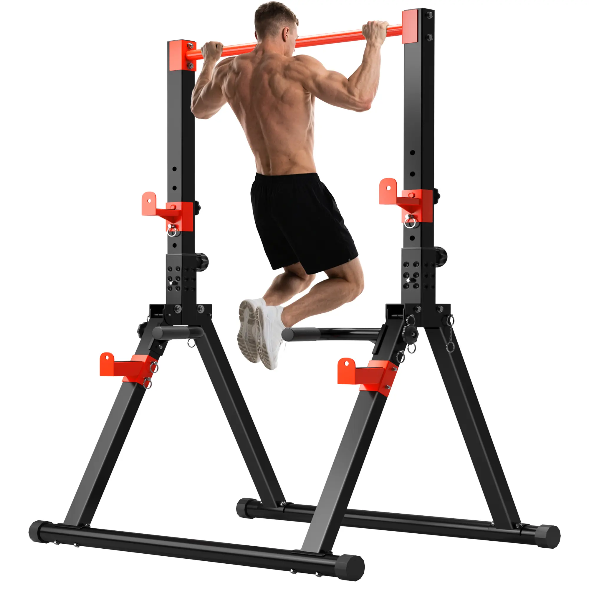 SogesHome Foldable Power Tower Dip Station & Pull Up Bar for Home Gym – 6-Level Adjustable Height 74.2-86.6in, 330LBS Capacity Triangle Structure Home Gym Equipment for Pull Ups Dips Push Ups Leg Raises Weightlifting