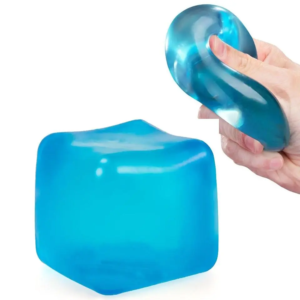 2.1" Sensory Stress Cube High-Density Gel Filled Ice Cube Squishy Fidget Toy for Anxiety Relief Slow Rising ADHD Focus Aid Kids Adults Blue Relaxation Stick Solution