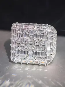 ZYNE Luxury Artificial Zirconia Decorated Ring, Double Row Ring, Fashion Accessories for Women, Trendy All-match & Exquisite Jewelry for Birthday Gift, Radiant Rectangle Rings, Cubic Zirconia Rings