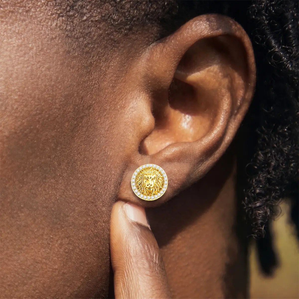 Unisex Magnetic Earring for Men and Women Hip Hop CZ Lion Stud Earrings for Boys Non-Pierced Ears Hypoallergenic Earrings for Men
