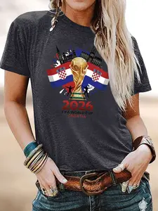2026 FIFA World Cup Graphic Women's T-shirt Casual Lightweight Round Neck Graphic Daily Commuter Short Sleeve T-shirt Tops，TikTok Trending T-shirt Women ，Outfit Murah T-shirt Wanit,Comfortable Fabric