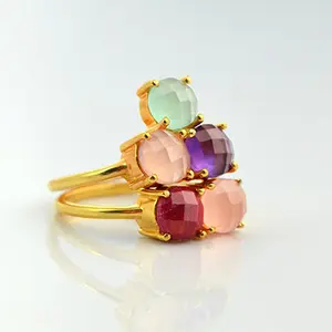 Custom Stacking Mother's Ring Set with Five Birthstones