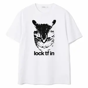 Lock TF In Cat Tshirt Funny Gen Z Meme Shirt Shitpost Graphic Y2k T Shirt for Menswear Top