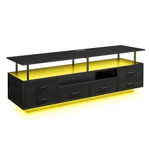 TV Stand with LED Lights and Power Outlets Black