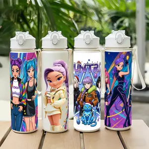 1pc 800ML Kpop Demon Hunter Water Cup, Cute Cartoon Design, Lightweight Plastic, Leak-Proof, Portable, Ideal for Sports, Gym, Travel