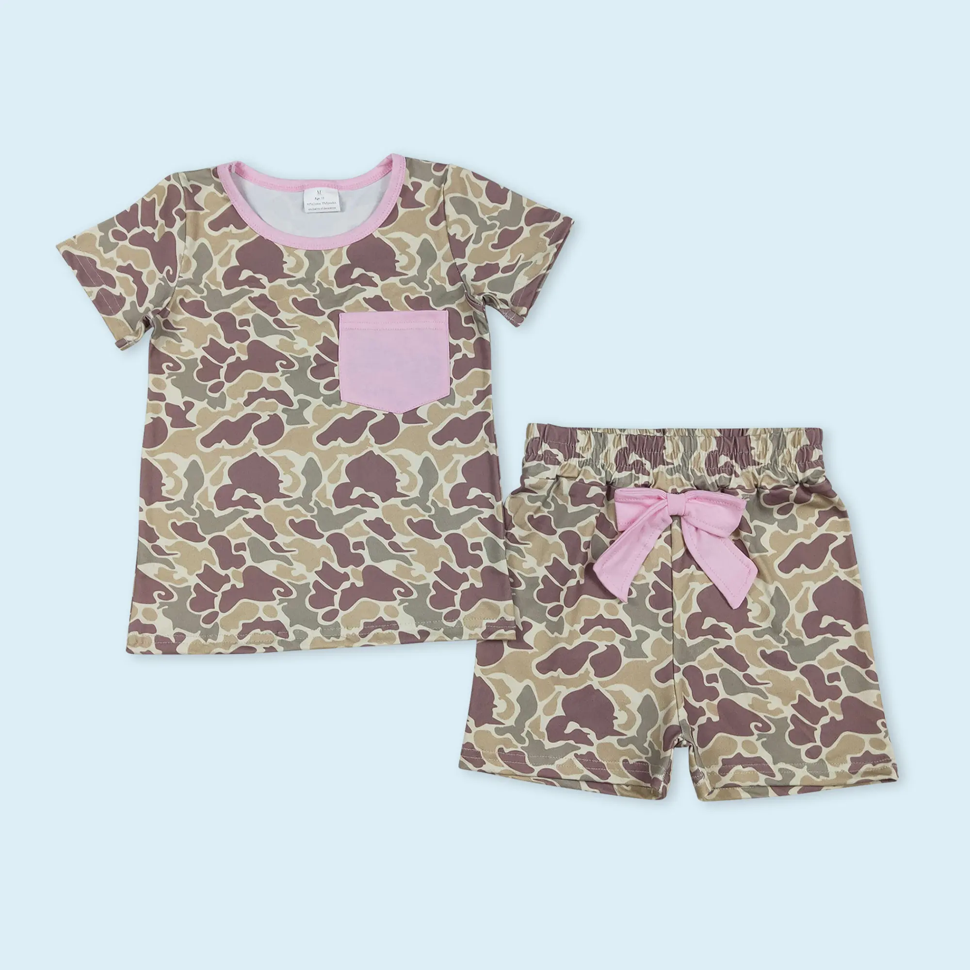 Camouflage short sleeve top matching shorts kids girls outfit