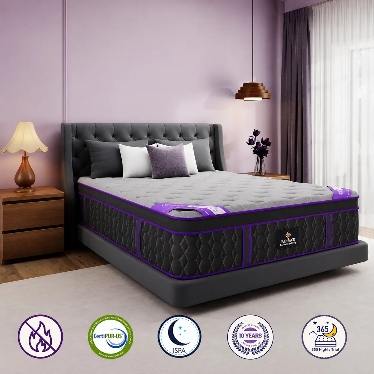FANSACE 14 inch Queen/King/California King Size Hybrid Mattress with Lumbar Support,Mattress in a Box,Fiberglass Free Interior Cover,Euro Top,Gel Cooling Memory Foam Medium Firm Spring Mattress for Home & Hotels