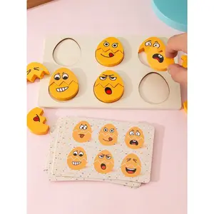 1pc Cartoon Egg Emoticon Pattern Wooden Puzzle Board Toy with Matching Cards Fun Pairing Game Suitable for Children Ages 3+