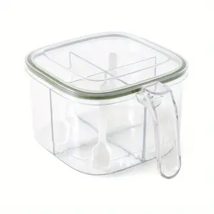 4-Compartment Silicone & PET Kitchen Seasoning Box - Integrated Salt Flavor Spice Storage Container - Food Contact Safe, Household Organizer, Spice Containers