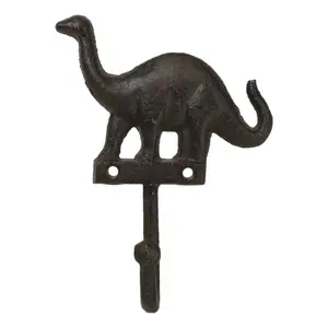 Pack Of 3 Cast Iron Rustic Jurassic Long Neck Brachiosaurus Dinosaur Wall Hooks