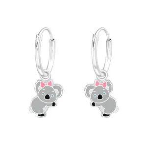 Hanging Koala 925 Silver Hoop Earrings