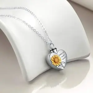 Memorial Sunflower Urn Necklace for Pet Ashes & Hair Keepsake | Stainless Steel Locket | Durable Pet Memory Jewelry Gift for Cat & Dog Lovers