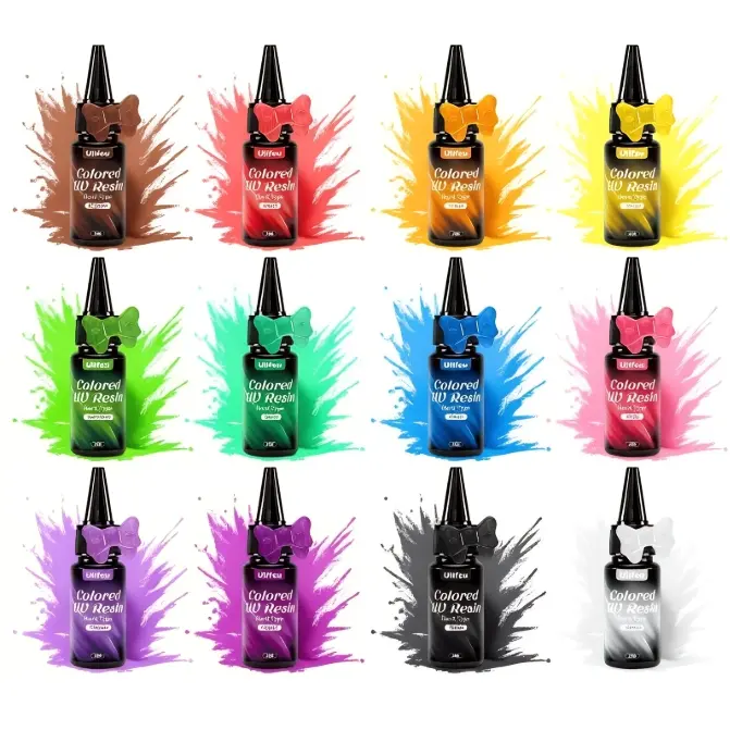 JANCHUN Hard 12-Colors UV Cure Epoxy Resin Kit - Vibrant Pigments, Fast Curing, Odorless for Jewelry Making, DIY Crafts