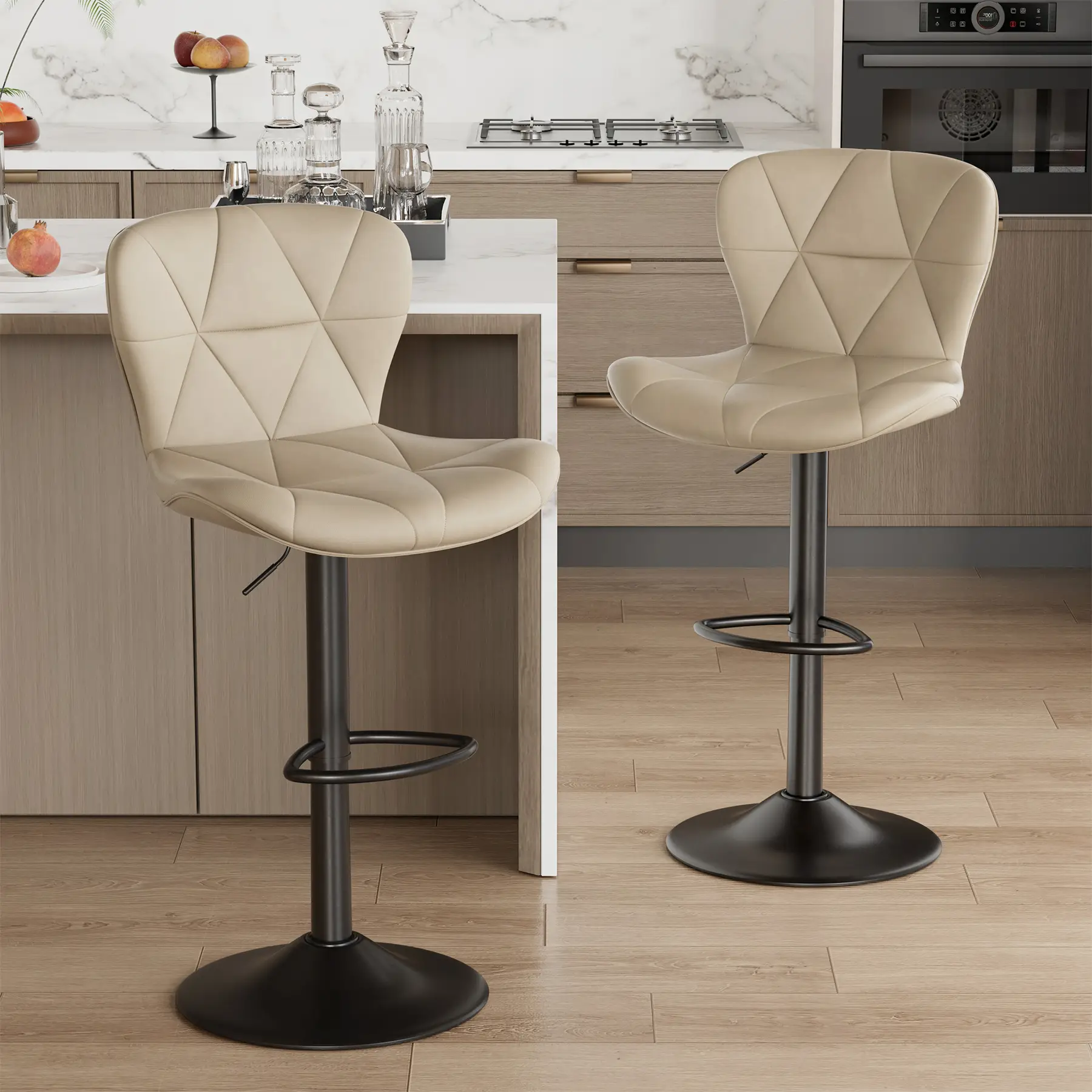 【Deals For You Days】Modern Barstool Set of 2, Adjustable Faux Leather Upholstered Swivel Counter Stools, Counter Height Barstools with Back for Kitche