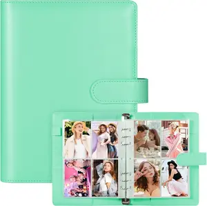 A5 PU leather binder cover with magnetic buckle seal, 6-ring personal notebook for organizing plan supplementary pages, photo card holder, multifunctional card collector
