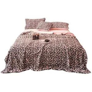 Leopard Print Winter Danish Fur Velvet Throw Blanket - Casual Chic Polyester Mink Velvet Thick Weighted Warm Blanket with Multi-Size Options, Weighted Warmth