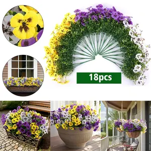 12/18 Bundles Of 14.18-inch Artificial Tricolor Violet Flowers, Artificial Hanging Flowers, Suitable For Outdoor Use, UV Resistant, Suitable For Outdoor Flower Pots, Courtyards, Terraces, Windowsills, Home Decoration