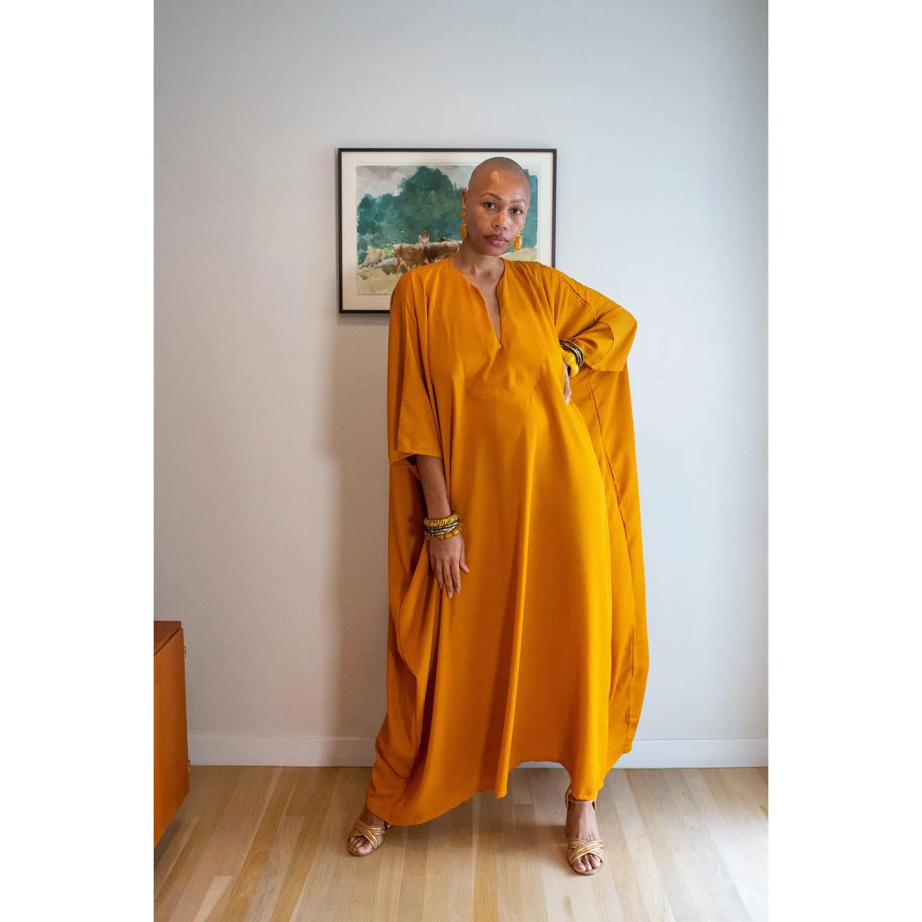 Talitha Cinched Waist Caftan in Saffron Sands