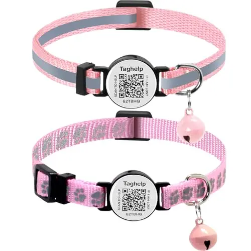 Breakaway Safety Cat Collar with QR Code ID Tag, 2 Pack Reflective Lightweight Kitten Collars – Silent Durable Collar with Online Pet Info Profile, Blue Breakaway Safety Cat Collar with QR Code ID Tag, 2 Pack Reflective Lightweight Kitten Collars – Silent Durable Collar with Online Pet Info Profile, Blue
