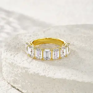 GRA Certified Emerald Cut Moissanite Ring in S925 Silver Plated With 18K Gold