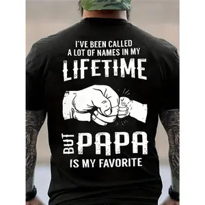[Funny Graphic Tee]PAPA Letter Print Men's Casual Short-Sleeved T-Shirt - Funny Elastic Round Neck Graphic Tee Loungewear Top For Summer, Father's Day Gift,Father's Day Gifts