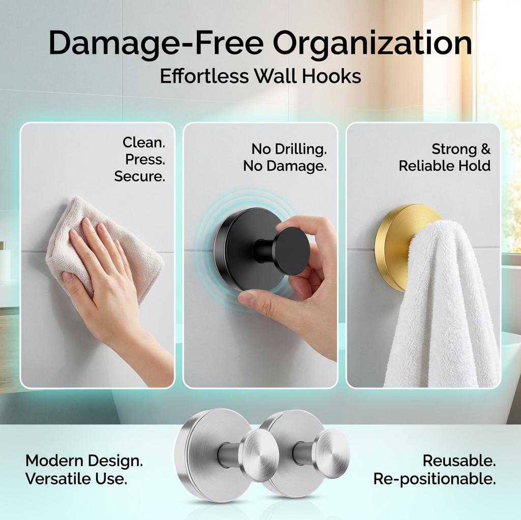 2 Pack Stainless Steel Suction Cup Hooks, Heavy Duty No Drill Waterproof Reusable Hooks for Bathroom Kitchen Towel Robe Loofah hangers