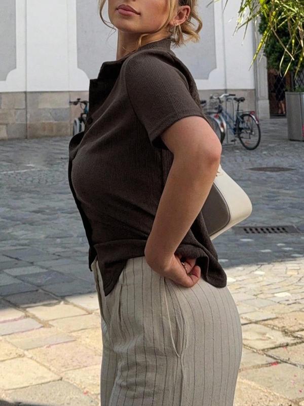 Women's Casual Vintage Textured V-Neck Summer Short Sleeve T-Shirt, Versatile Fit, Perfect for Everyday Wear, Stylish and Comfortable