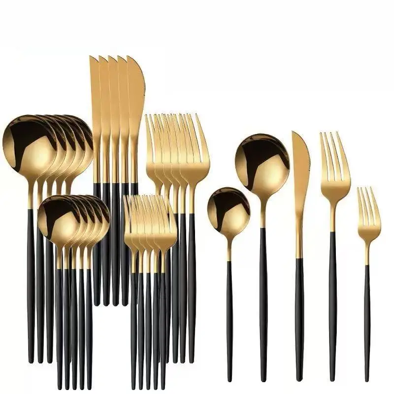 20-30 Pcs Handle Cutlery Set, Stainless Steel Knife Fork Spoon, Tableware Flatware Set, Festival Kitchen Dinnerware Gift, Aesthetic Gold Cutlery Set, Gold Dinnerware Sets, Home Cutlery, Kitchen Dining Utensils, Kitchenware, Spoons And Forks Set