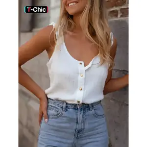 Women’s Solid Color Crochet Trim Tank Top, Casual Sleeveless Spaghetti Strap Top for Summer, Ladies Clothing for Everyday Wear