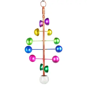 Art-In-Motion Colorful Hanging Helix Metal Cup Spinner with Glass Crackle Ball, 9.5 by 19 Inches