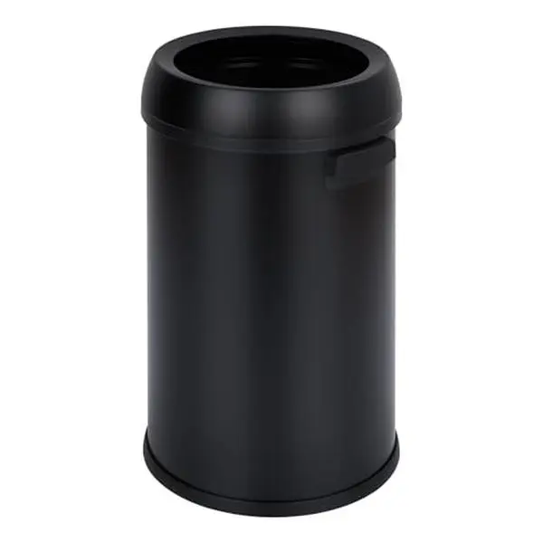 GARVEE 65L Open Top Stainless Steel Trash Can, Commercial Grade Heavy Duty 17 Gal Garbage Bin - Cylindrical Design for Outdoor, Restaurant, Kitchen, Office, Black