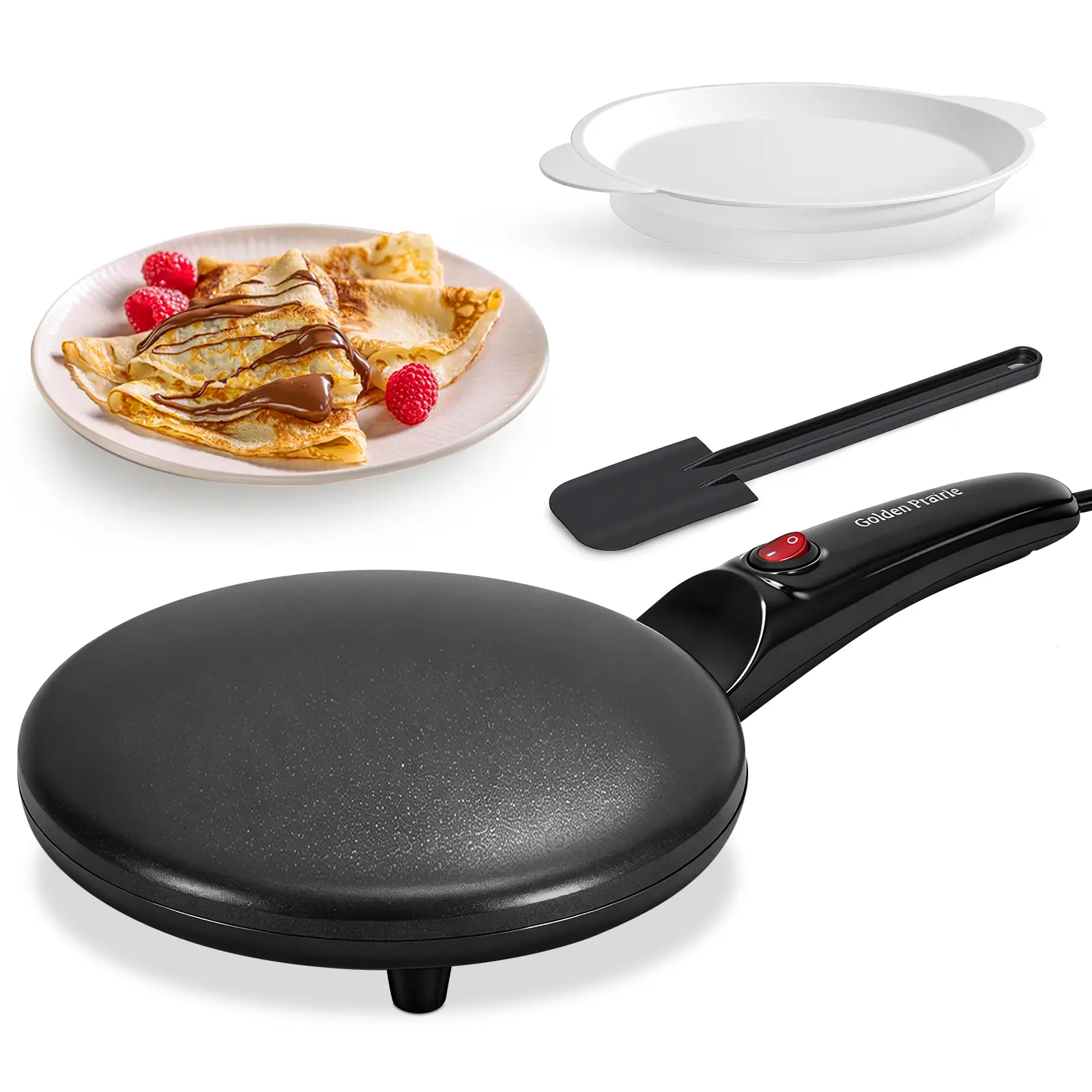 Electric Crepe Maker, 8" Crepe Pan Nonstick with Batter Spreader & Dipping Tray, 800W Quick Heat-Up & Auto Temperature Control, PFOA & BPA Free, Easy Clean