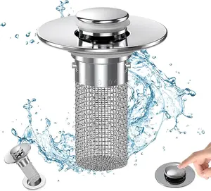 Bathroom Sink Drain Strainer, Pop Up Sink Drain Filter with Removable Stainless Steel Filter Basket Hair Catcher, Bathroom Sink Drain Stopper, for Us Bathroom Sink Stopper Replacement (2pcs)