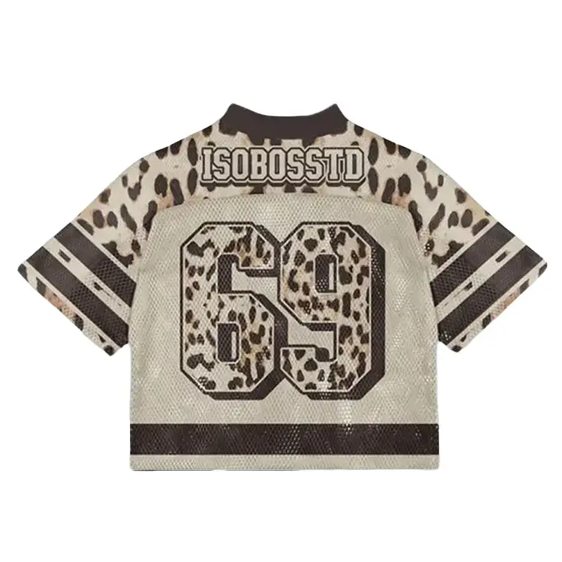 Beige Brown Cropped Mesh Football Jersey V-Neck 69 Wild Spirit