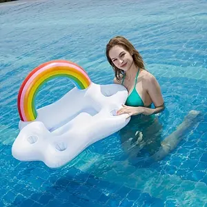 Inflatable Cloud Shaped Floating Row, Inflatable Pool Float with Cup Holder, Swimming Pool Float, Water Sports Equipment for Home & Outdoor