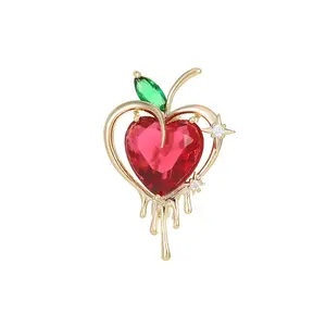 Vintage Minimalist Apple Brooch for Women Unique Fruit Heart Design Lapel Pin for Coats Jackets Blouses Accessories