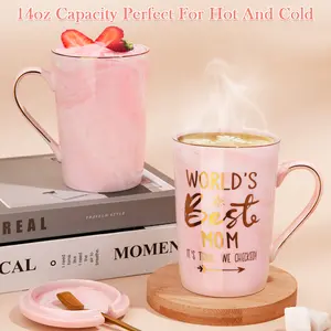 Biching 14oz Ceramic Coffee Mug with Gold Print for Mom Mothersday Gift Ideas Reusable Microwave Safe Dishwasher Safe Elegant Gold Design Drinkware