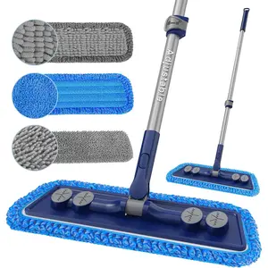 Microfiber Mops for Floor Cleaning - Dust Mop for Hardwood Floors with 55" Adjustable Handle 3 Thickened Washable Pads - Wet Dry Mopping for Pet Hairs Walls Tile  Laminate  Kitchen
