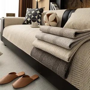 1 Pc Jacquard Woven Herringbone Sofa Mat Couch Cover, Non-Slip Furniture Protector, Pet-Friendly Machine-Washable Sofa Pad for Dogs & Cats, Thick Anti-Scratch Dustproof Slipcover, Fits Armchair/Loveseat/2-3-4 Seater & Sectional, Modern, Sofa Couch Covers