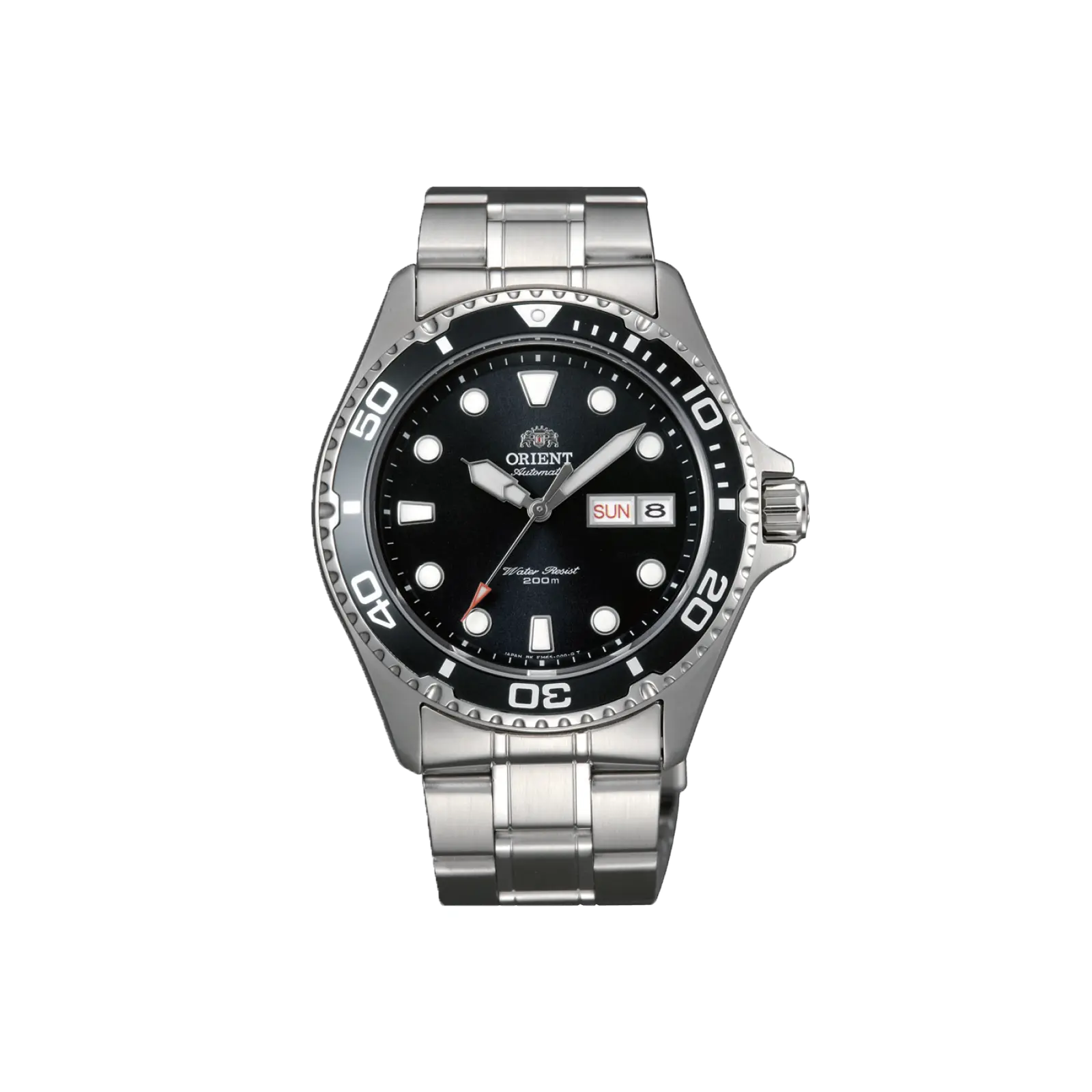 Orient Diver Style Automatic Mechanical Watch, Stainless Steel Case with Black Round Dial, 200m Waterproof, Day-Date Feature, Analog Mechanical Watches, Diving Watches