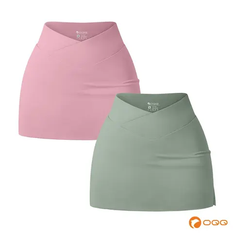 OQQ-Nine cents Women's 2 Piece Yoga Skirts Basic Versatile Stretchy Casual High Waist Mini Skirts Fabric Pastel Tennis Skort Set for Daily Wear