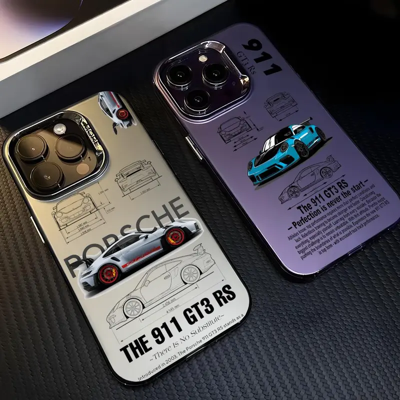 Sports GT3-RS P-Porsche Supercar-911 Phone Case for iPhone 17 16 15 14 13 12 Pro Max Air | Multicolor Matte Laser Metallic Phone Case | Aurora Gradient Finish with Smooth Matte Texture | Durable Scratch-Resistant Anti-Fingerprint Protective Cover