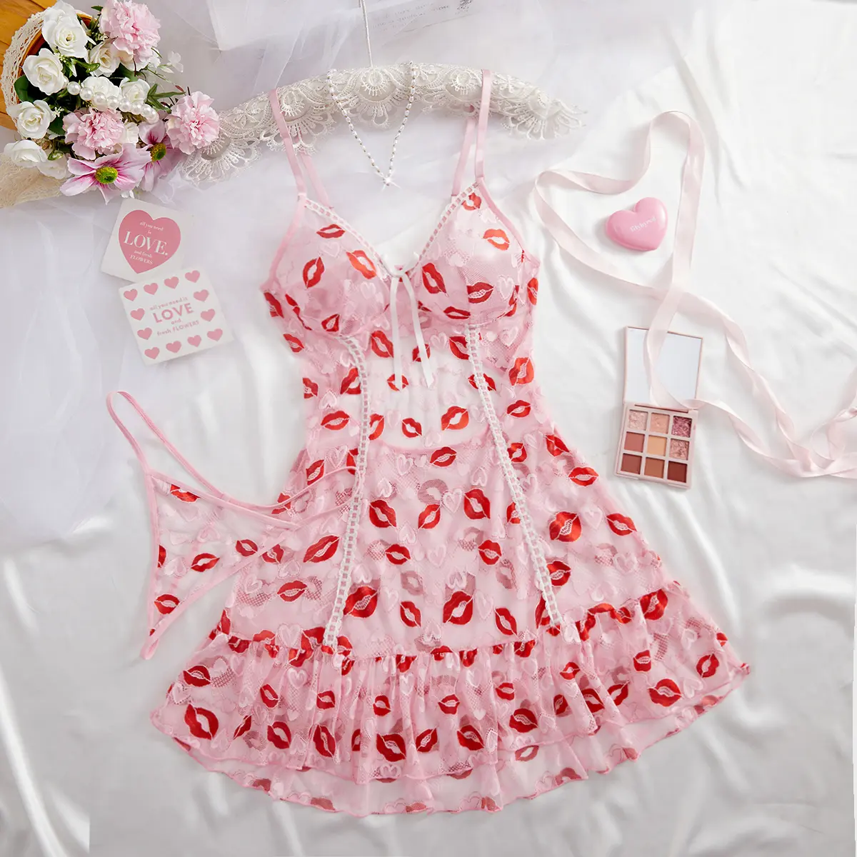 white christmas dresses Cute Cat Face Print Women's Sexy Night Dress main image 0