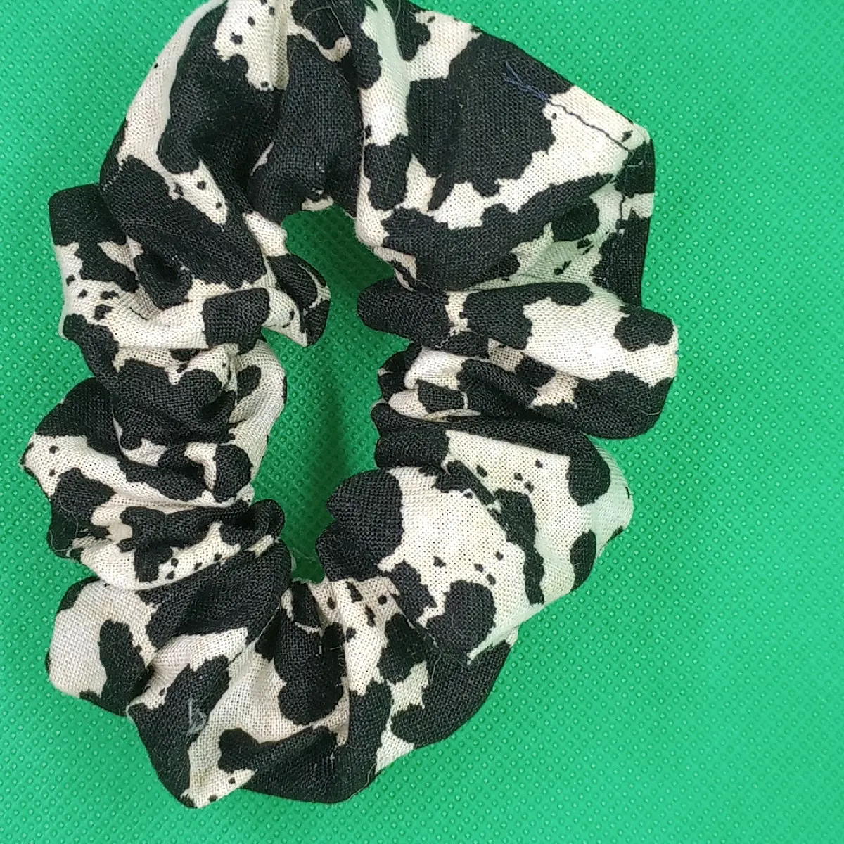 Handmade Cotton Cow Print Scrunchie - Unisex Black and White Hair Tie with Cute Animals & Geometric Patterns, Casual Everyday Fashion Hair Accessory