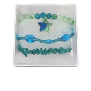 Green and Blue Star Night Bracelets Set - Green Beads with Star Design and Decorative Elements