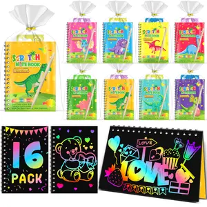 Kids Scratch Art Party Favors Gifts: 16/24 Pack Dinosaur Scratch Notebook Paper Birthday Party Favor Toy Girls Boys Art Craft Kit Summer Classroom Goodie Bags Return Gifts for Birthday Party Favors Bulk