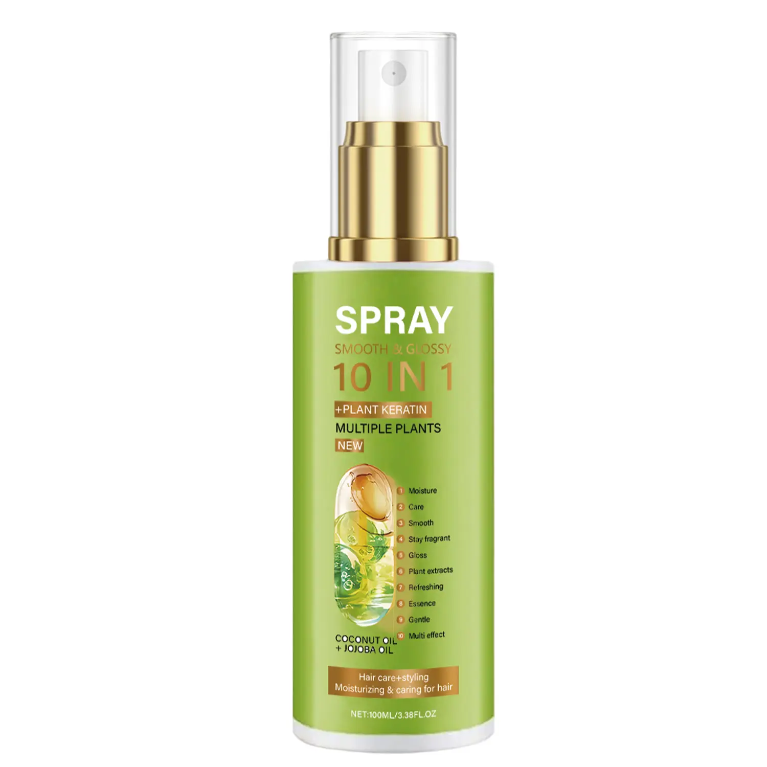 10-in-1 Hydrating Hair Spray with Plant Keratin - Leave-In Heat Protectant for Frizz Control & Shine, with Jojoba & Coconut Oil, All Hair Types, 3.38 fl oz, Moisturizer, Haircare, Heat Protectant For Hair